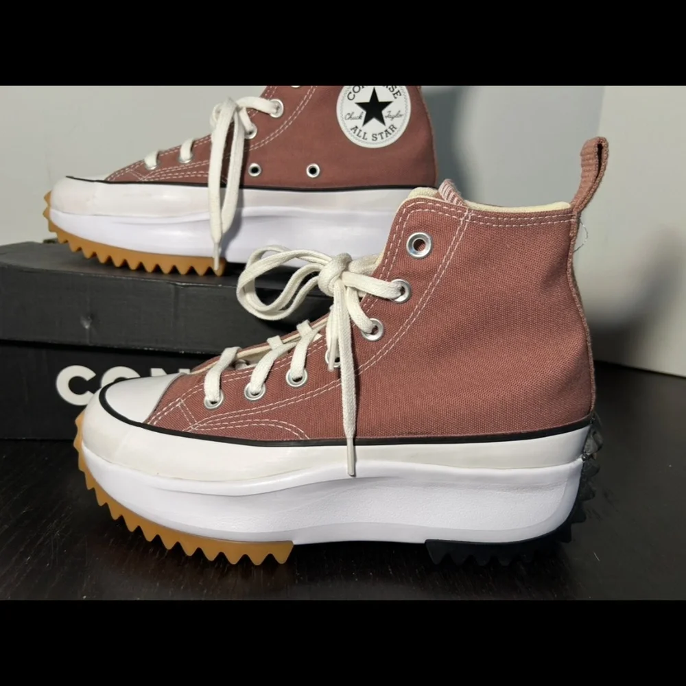 Converse Run Star Hike Hi Platform Shoes Sneakers Saddle/Black/White Womans 7